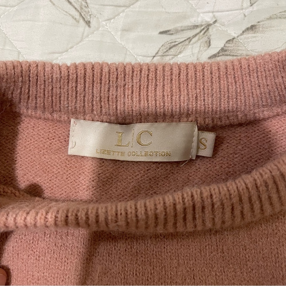 Women's Pink Sweater with Pearl Accents - Picture 3 of 4